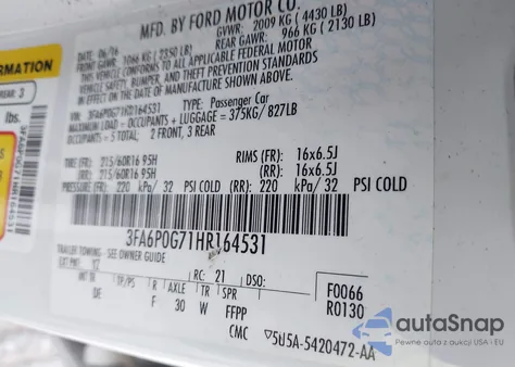 2017 Ford Fusion S из США, поврежденный, VIN 3FA6P0G71HR164531